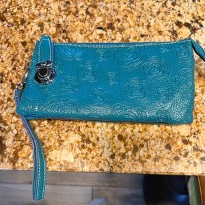 Teal Embossed Mellow World Leather Wristlet